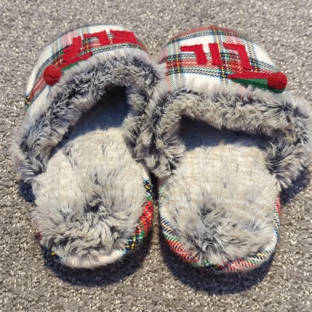 Plaid 'Lil Elf' Christmas Slide Slippers